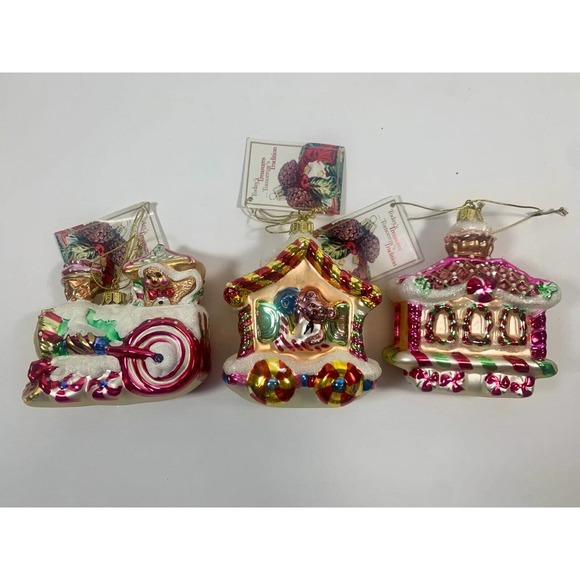 Set Of 3 Fitz & Floyd Glass Train Engine Car Caboose Christmas Ornaments - Picture 1 of 11